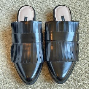 French Connection Patent Leather Fringed Mules